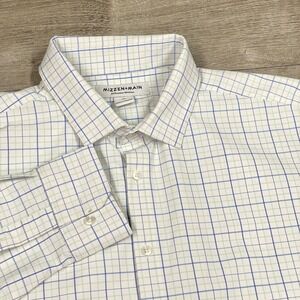 Mizzen+Main Dress Shirt Mens XL White Blue Check Trim Fit Performance Stretch